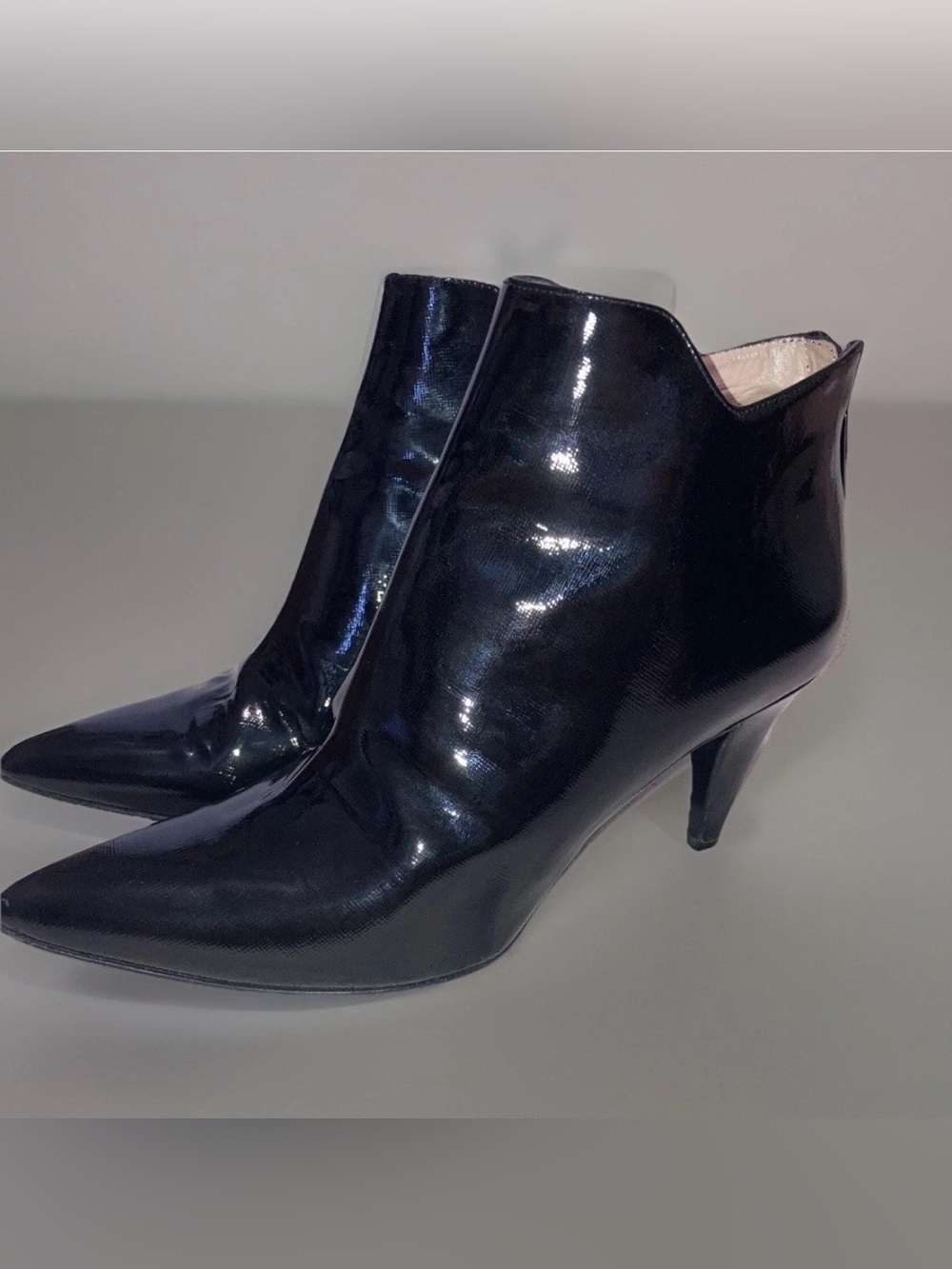 Aquatalia By Marvin K Colbie Black Patent Leather Heeled Ankle Boots Goth Sz 9.5
